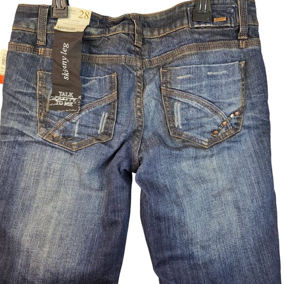 Kensie Skinny Leg Distressed Stretch Jeans 28 Dark Blue Rhinestone Casual - Picture 4 of 10